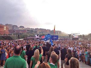Opening Ceremony of 2014 ISAF Sailing World Championships in Santander, Spain. Lilley said, “It was amazing with 70,000+ people coming out to see us all.” photo copyright Event Media taken at  and featuring the  class