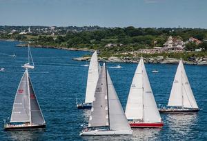 Jibs replaced spinnakers as the wind shifted for the later starters in the 2014 Newport Bermuda Race. Class 12, Cruiser Division, was won by the J160 'True' (USA22) skippered by Howard B. Hodgson, Jr. photo copyright Daniel Forster http://www.DanielForster.com taken at  and featuring the  class