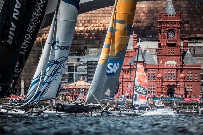 The fleet of GC32s will race in the Welsh capital, Cardiff, from 23-26 June, for the third Act of the 2016 season - 2016 Extreme Sailing Series © Lloyd Images