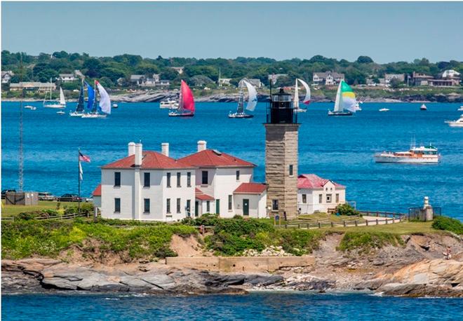 The 50th thrash to the Onion Patch started in Narragansett Bay’s East Passage at 3:00pm on Friday, with Castle Hill  providing a grandstand view © Daniel Forster / PPL