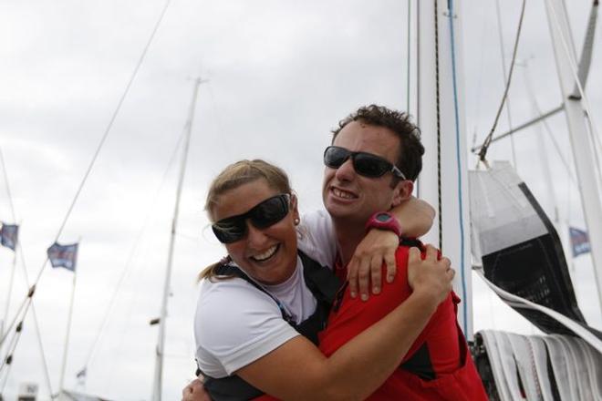 Friends and competitors, Nick Cherry and Mary Rook say goodbye in Cowes. - Solitaire Bompard Le Figaro © Artemis Offshore Academy