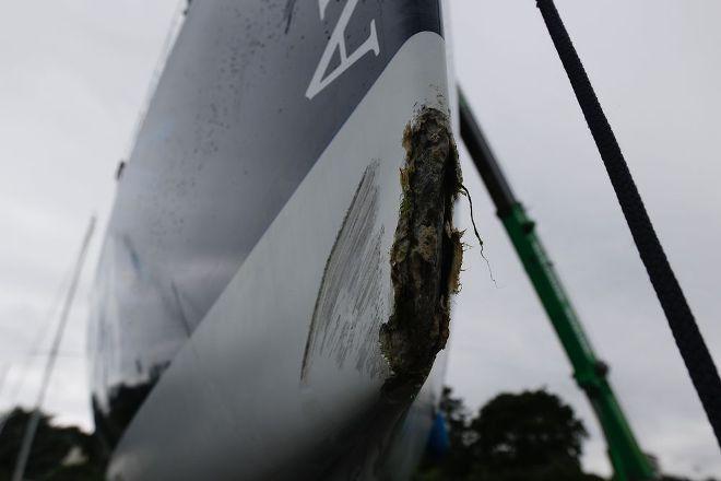 Artemis 43 sustains damage to her bow following impact with a rock in the Chanel du Four - 2016 Solitaire Bompard Le Figaro © Artemis Offshore Academy