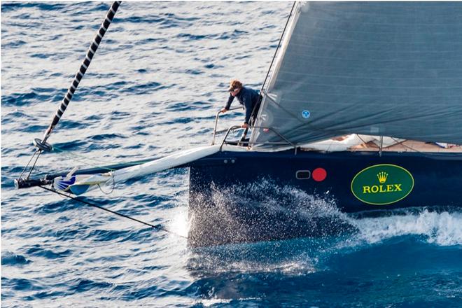 The bowman on Magic Carpet Cubed prepares for the next sail challenge of the race - 2016 Giraglia Rolex Cup © Quinag