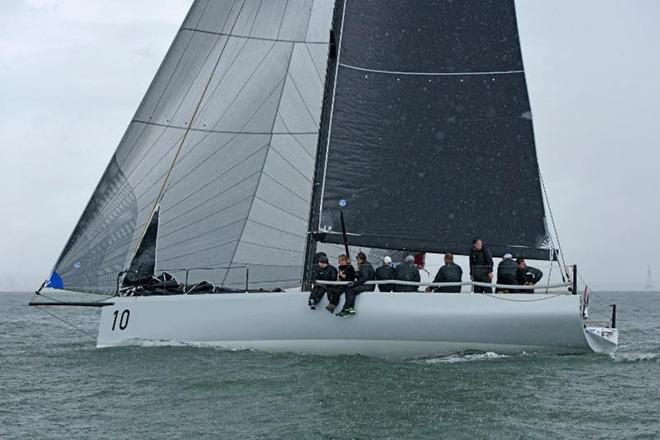 A wet second day for the RORC IRC National Championship fleet. Girls on Film, Peter Morton's Carkeek 40 Mk3 leads the FAST40+ class  ©  Rick Tomlinson http://www.rick-tomlinson.com