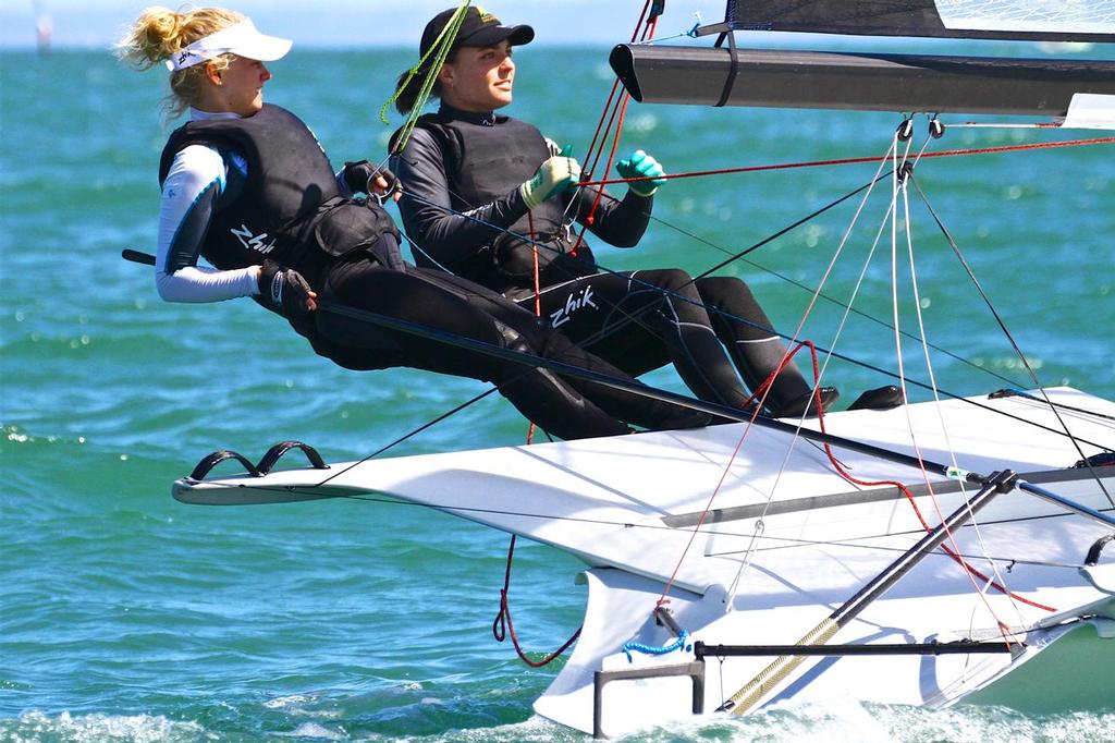 Not required for Rio 2016. Tessa LLoyd and Caitlin Elks (AUS) 49erFX - Sailing World Cup Melbourne, December 2013 photo copyright Richard Gladwell www.photosport.co.nz taken at  and featuring the  class