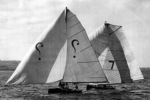 Intrigue (Peter Mander)  heads off Normie Wright - JJ Giltinan Trophy - Fiji - 1952 © SW