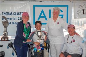 Aaron Wong Sing winner of the Nick Scandone trophy with Audrey Kobayashi and Tim Ripley and Judy McLennan photo copyright  Billy Black / Clagett Regatta taken at  and featuring the  class