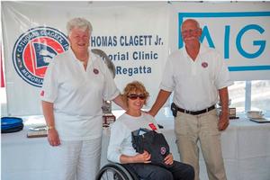Christine Lavalle winner of the Gene Hinkle and Robie Pierce trophy with Judy McLennan and Gene Hinkle photo copyright  Billy Black / Clagett Regatta taken at  and featuring the  class