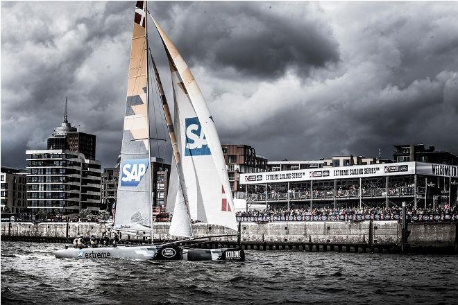 Act five, Hamburg 2015 - Day four - SAP Extreme Sailing Team return to Hamburg for the second time, along with the rest of the fleet. Last year the venue presented rolling thunderstorms, crashes and even a capsize on one of the world’s busiest sea ports. ©  Jesus Renedo http://www.sailingstock.com
