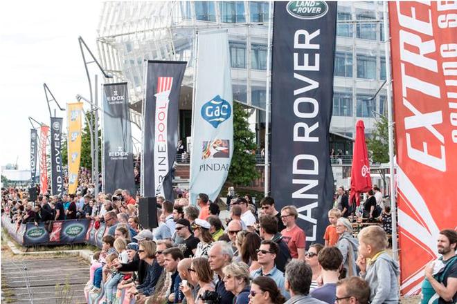 Over 45,000 spectators watched the action from the public Race Village over Act 4 in Hamburg. - Extreme Sailing Series™ - 31st July 2016 © Lloyd Images