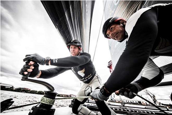 On board Oman Air with Pete Greenhalgh and Nasser Al Mashari - Extreme Sailing Series™ - 31st July 2016 © Lloyd Images