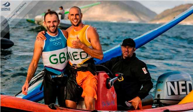Dorian Van Rysselberghe and Nick Dempsey in the RS:X Men on day 5 at the Rio 2016 Olympic Sailing Competition © Sailing Energy / World Sailing