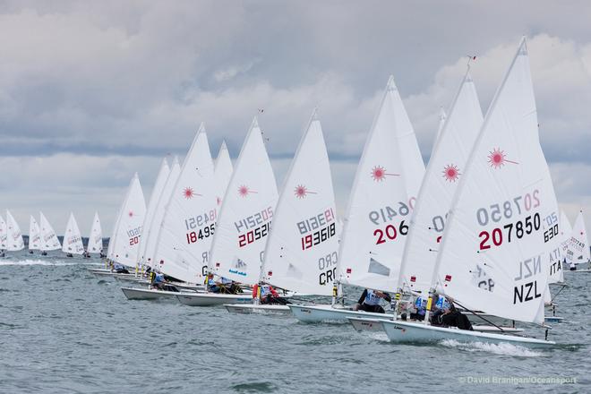 New Zealand's Alastair Gifford (right) competing in the opening race of the KBC Laser Radial World Championships being hosted by the Royal St. George Yacht Club and Dun Laoghaire Harbour.<br />
 © David Branigan - Oceansport.ie