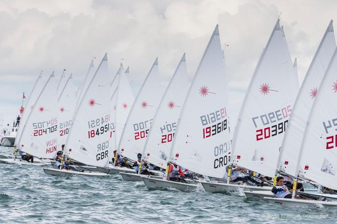 First race start for the A-fleet in the qualification round for the KBC Laser Radial World Championships being hosted by the Royal St. George Yacht Club and Dun Laoghaire Harbour.<br />
 © David Branigan - Oceansport.ie