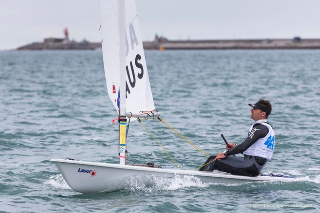 Australia's Zac Littlewood competing in the oepning race of the KBC Laser Radial World Championships being hosted by the Royal St. George Yacht Club and Dun Laoghaire Harbour. © David Branigan - Oceansport.ie