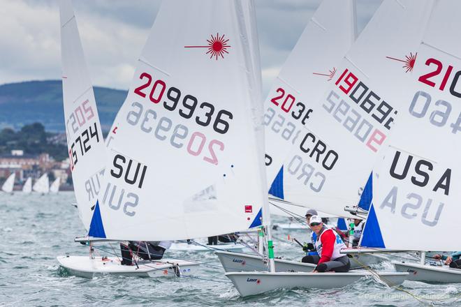 Switzerland's Nicolas Rolaz competing in the opening race of the KBC Laser Radial World Championships being hosted by the Royal St. George Yacht Club and Dun Laoghaire Harbour. © David Branigan - Oceansport.ie