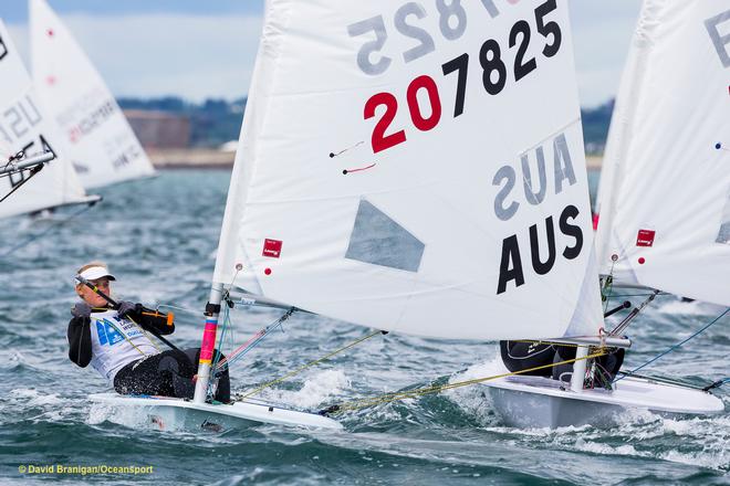 Dun Laoghaire Harbour, Saturday 30th July 2016:<br />
Marlena Berzins Australia competing on the final day the KBC Laser Radial World Championships hosted by the Royal St. George Yacht Club and Dun Laoghaire Harbour.<br />
Photograph:  David Branigan/Oceansport © David Branigan/Oceansport http://www.oceansport.ie/