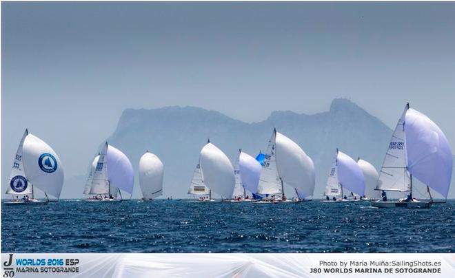 Gibraltar forms a backdrop at last week's J/80 Worlds - 2016 GC32 Racing Tour © María Muiña www.mariaphotos.com
