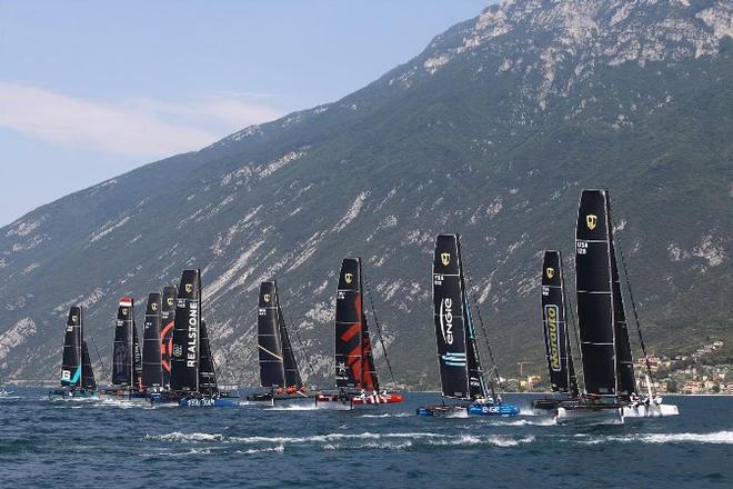 10 boat fleet racing earlier in the week – GC32 Malcesine Cup ©  Max Ranchi Photography http://www.maxranchi.com
