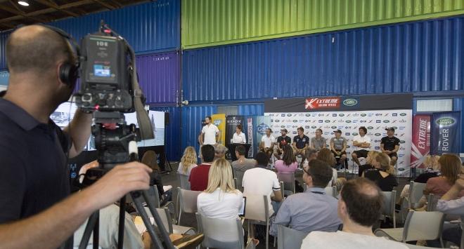 The skippers press conference prior to racing today - Extreme Sailing Series. Act 4. Hamburg. Germany. 28th July 2016 © Lloyd Images