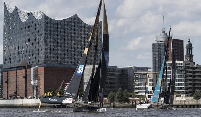 Day 1 - Extreme Sailing Series. Act 4. Hamburg. Germany. 28th July 2016 © Lloyd Images