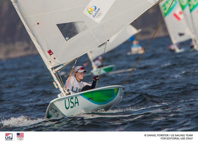 Paige Railey battling at the front of the Laser Radial fleet on Monday, August 8. © Daniel Forster http://www.DanielForster.com