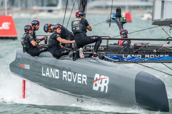 Land Rover BAR racing during the Louis Vuitton America’s Cup World Series Portsmouth wearing Spinlock buoyancy aids. © Land Rover BAR