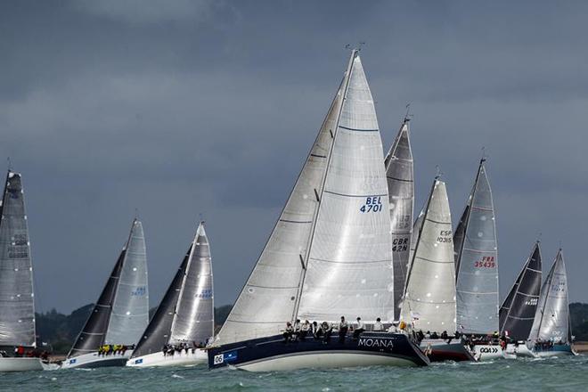 The Goubau family's Moana in race two after ripping their main prior to race 1 ©  Paul Wyeth / RORC
