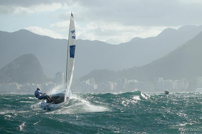 Huge waves for the Finn class on Brutal Thursday at the 2016 Rio Olympics ©  Robert Deaves