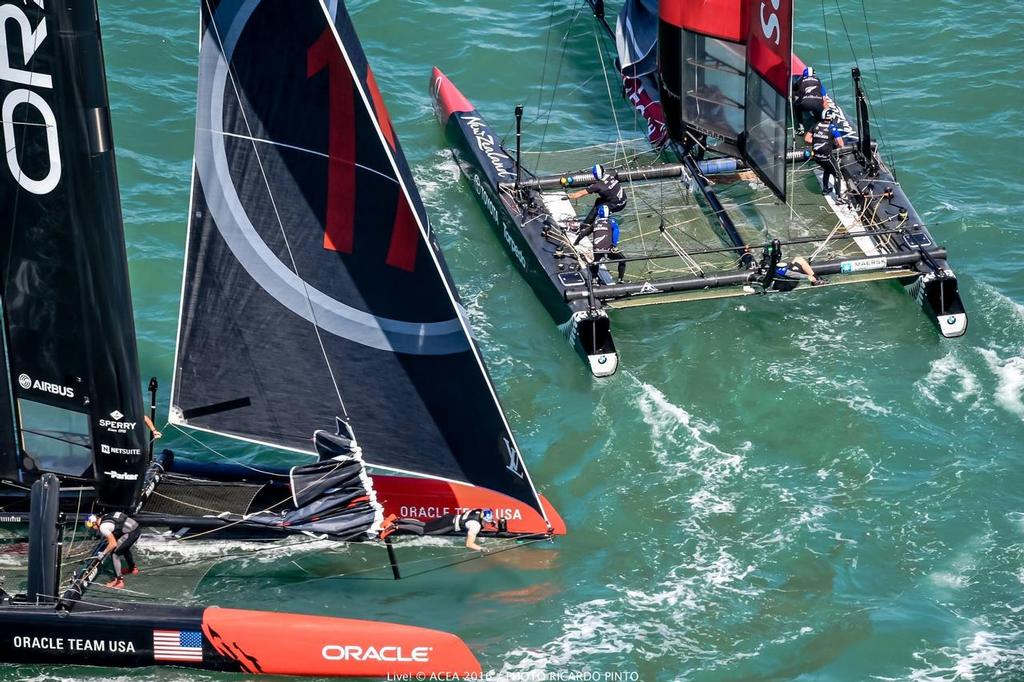 Oracle Team USA follows Emirates Team NZ - Race Day 1, Louis Vuitton America’s Cup World Series Portsmouth, July 23, 2016 ©  Ian Roman