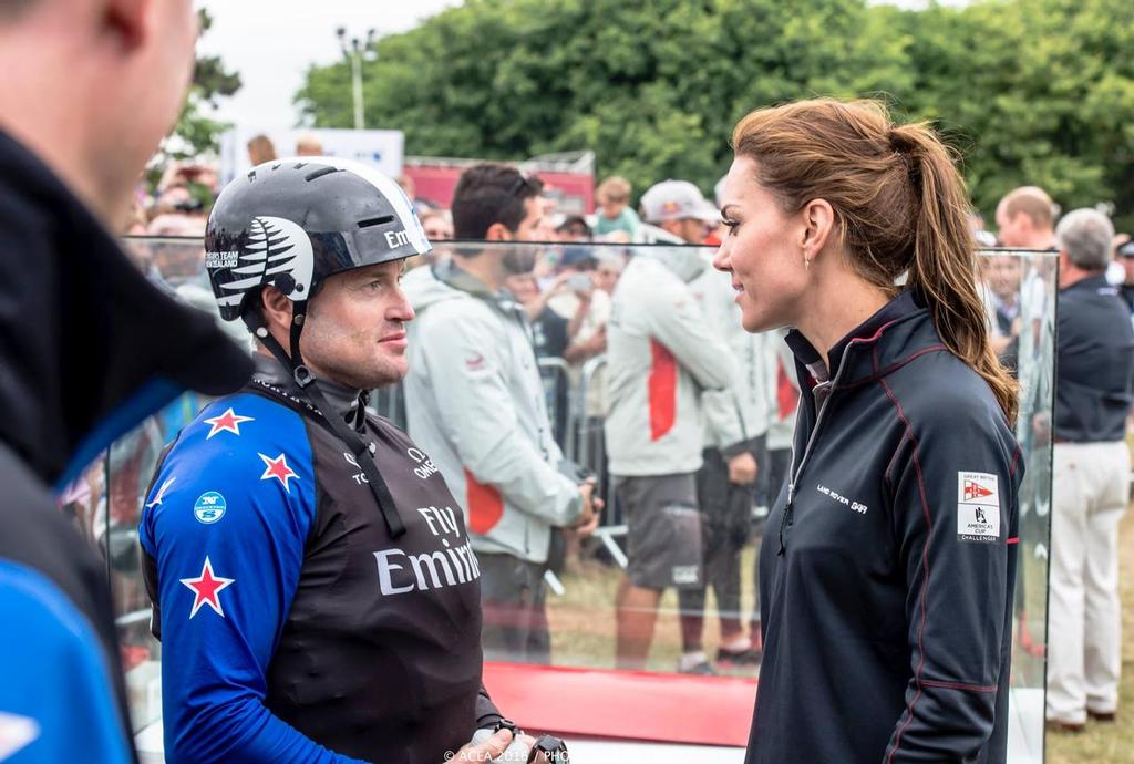 Glenn Ashby with the Duchess of Cambridge - America's Cup World Series Portsmouth, July 24, 2016 photo copyright Hamish Hooper/Emirates Team NZ http://www.etnzblog.com taken at  and featuring the  class