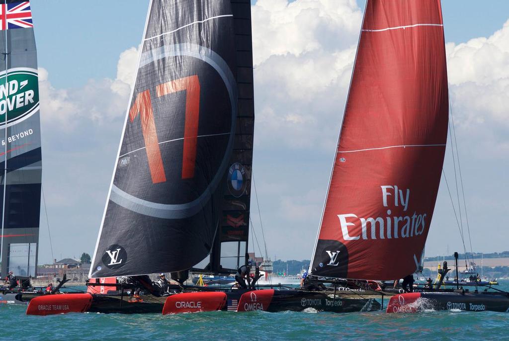 Emirates Team New Zealand on Race Day 1 at Louis Vuitton America's Cup World Series Portsmouth 2016 photo copyright Emirates Team New Zealand http://www.etnzblog.com taken at  and featuring the  class
