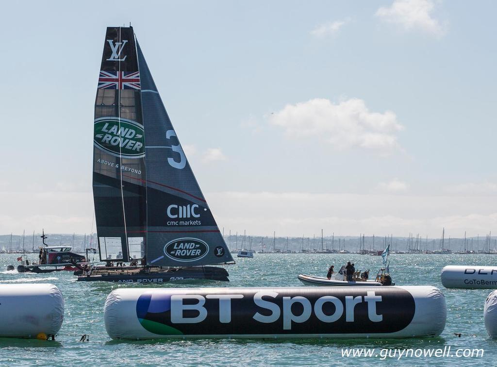 Race 2. Land Rover BAR and Sir Ben Ainslie scoot in for a clear win. Louis Vuitton America's Cup World Series Portsmouth 2016. photo copyright Guy Nowell http://www.guynowell.com taken at  and featuring the  class