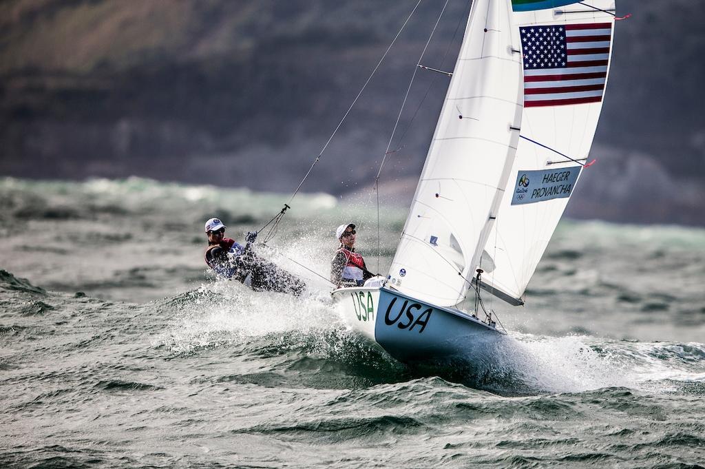 Anne Haeger and Briana Provancha (USA) on day 4 of the Rio 2016 Olympic Sailing Competition © Sailing Energy/World Sailing