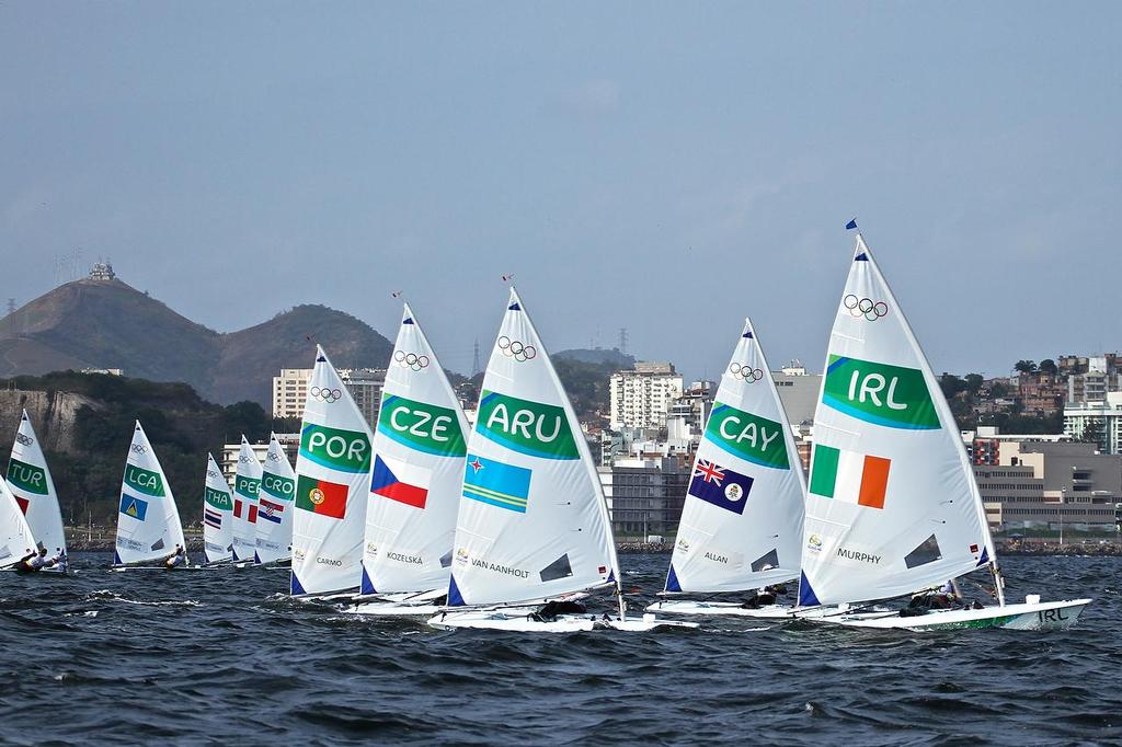 Annaleis Murphy (IRL) leads briefly in Race 2 - Laser Radial -Rio Olympics - Day 1, August 8, 2016 photo copyright Richard Gladwell www.photosport.co.nz taken at  and featuring the  class