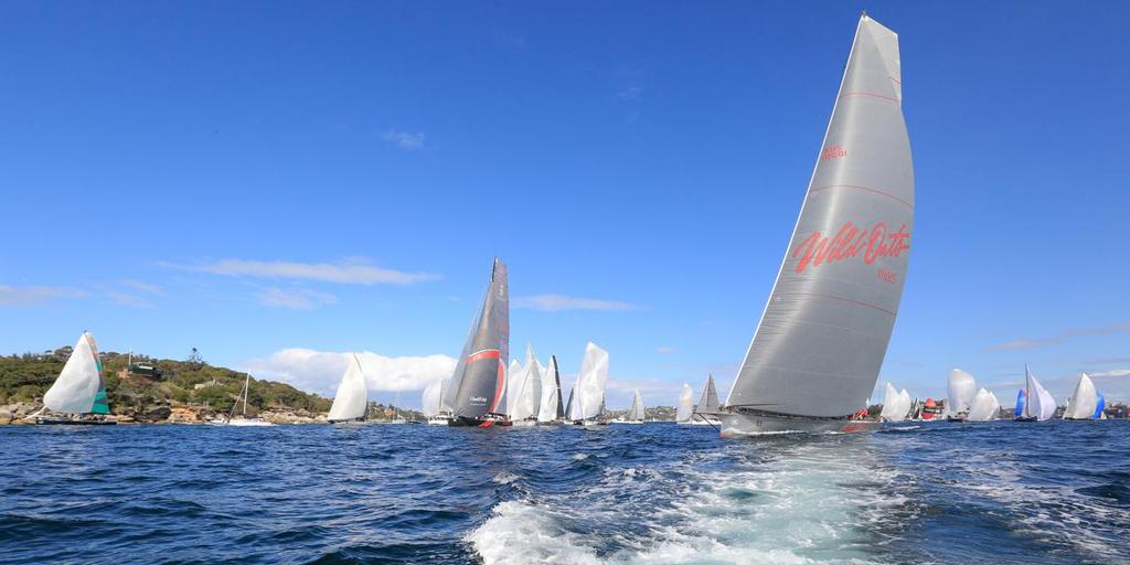 Wild Oats XI hit the lead soon after the start of the CYCA Land Rover Gold Coast Race - July 30, 2016 photo copyright Michael Chittenden  taken at  and featuring the  class