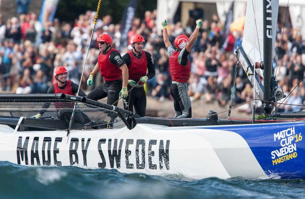 A jubilant Phil Robertson Racing acknowledge the crowd - World Match Racing Tour, Marstrand, Sweden. July 9, 2016 photo copyright Dan Ljungsvik  taken at  and featuring the  class
