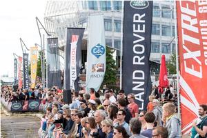 Over 45,000 spectators watched the action from the public Race Village over Act 4 in Hamburg. - Extreme Sailing Series™ - 31st July 2016 photo copyright Lloyd Images taken at  and featuring the  class