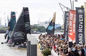 Thousands of public flocked to the race village at HafenCity to watch the GC32s in action - 2016 Extreme Sailing Series™ photo copyright Lloyd Images taken at  and featuring the  class