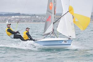 Defending World Champion, Miker Holt and Carl Smit on the charge at Weymouth - 2016 SAP 505 Nationals and Pre World Championships photo copyright Christophe Favreau http://christophefavreau.photoshelter.com/ taken at  and featuring the  class