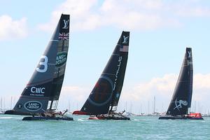Land Rover BAR leads - America’s Cup World Series Portsmouth - Race Day 1, July 23, 2016 photo copyright Ingrid Abery http://www.ingridabery.com taken at  and featuring the  class