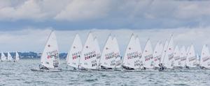 Part of the 350-strong fleet from 48 nations competing in the opening race for the KBC Laser Radial World Championships being hosted by the Royal St. George Yacht Club and Dun Laoghaire Harbour. photo copyright David Branigan - Oceansport.ie taken at  and featuring the  class