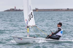 Australia's Zac Littlewood competing in the oepning race of the KBC Laser Radial World Championships being hosted by the Royal St. George Yacht Club and Dun Laoghaire Harbour. photo copyright David Branigan - Oceansport.ie taken at  and featuring the  class