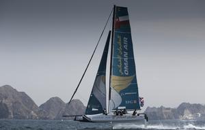 Oman Air team skippered by Morgan Larson (USA) with team mates Pete Greenhalgh (GBR) Ed Smyth (NZL) , Nasser Al Mashari (OMA) and James Wierzbowski - Extreme Sailing Series - Act 1 - Muscat Oman photo copyright Lloyd Images taken at  and featuring the  class