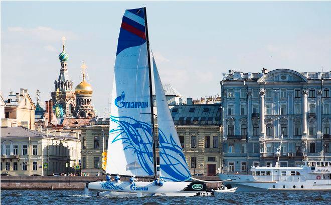 Act 6, Saint Petersburg 2015 - Day 1 –– Gazprom Team Russia's Extreme 40 is pictured here racing in front of the stunning backdrop of St Petersburg during the 2015 Series. This time the team return onboard the GC32 which replaced the Extreme 40 at the beginning of this year. - Extreme Sailing Series © Lloyd Images