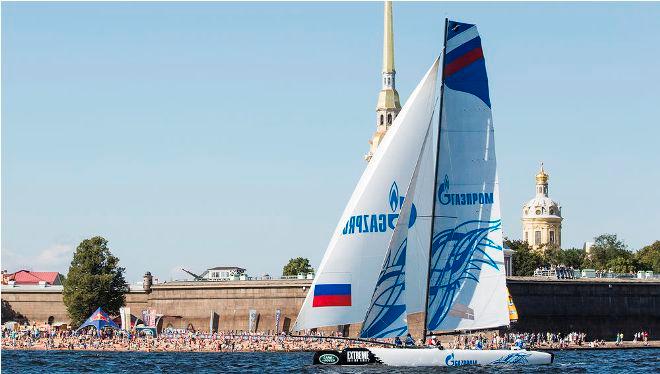Act 6, Saint Petersburg 2015 - Day four - Gazprom Team Russia – Joining the fleet as the wildcard team is home-team Gazprom Team Russia, led by 2016 World Match Racing Tour champion, Phil Robertson. © Lloyd Images