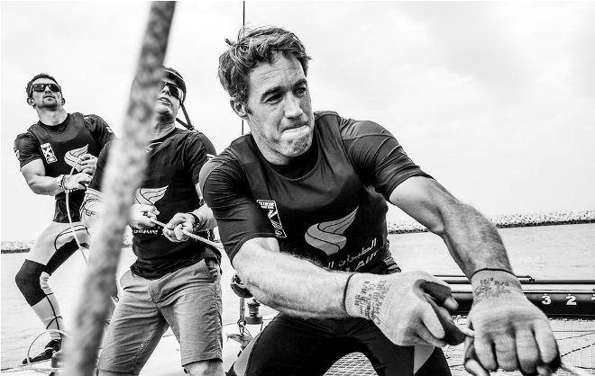 Act 1, Muscat 2016 - Day 4 – Oman Air crew, Wierzbowski, Larson and Smyth at work on day four of racing in Muscat. Larson’s crew of former Extreme Sailing Series champions have barely put a foot wrong this season and show no signs of stopping. - Extreme Sailing Series © Lloyd Images