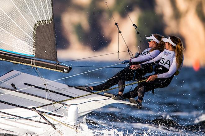 Paris Henken (USA) / Helena Scutt (USA) in 49er FX Class - 2016 Rio Olympic and Paralympic Games  © Sailing Energy/World Sailing