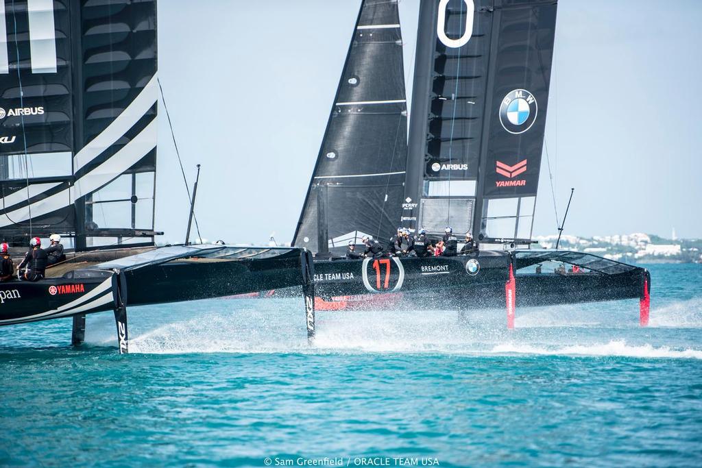 Oracle Team USA and Softbank Team Japan training together in Bermuda - June 2016 photo copyright Sam Greenfield/Oracle Team USA http://www.oracleteamusa.com taken at  and featuring the  class