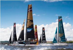 Act 3, Cardiff 2016 - Day 2 –– The fleet of GC32s will race on the Neva River for the first time for Act 5, St Petersburg, presented by SAP, and will be joined by Gazprom Team Russia for the first time this season. - Extreme Sailing Series photo copyright Lloyd Images taken at  and featuring the  class